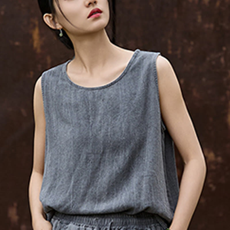 Buddha Stones Summer Tie-dye Linen Crew Neck Sleeveless Women's Vest - image 12