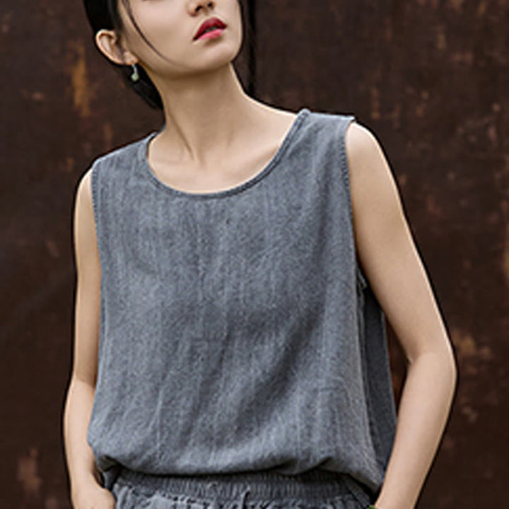 Buddha Stones Summer Tie-dye Linen Crew Neck Sleeveless Women's Vest - image 12