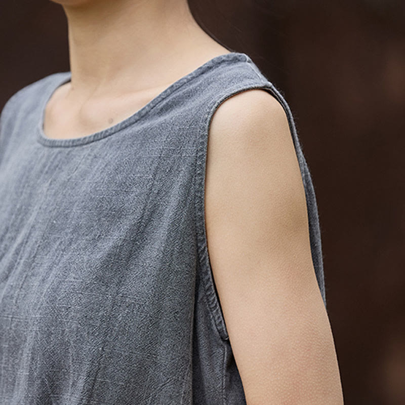 Buddha Stones Summer Tie-dye Linen Crew Neck Sleeveless Women's Vest - image 14