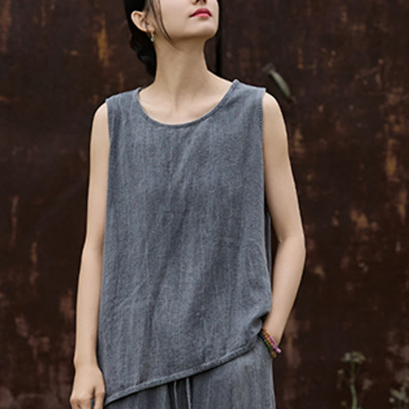 Buddha Stones Summer Tie-dye Linen Crew Neck Sleeveless Women's Vest - image 10