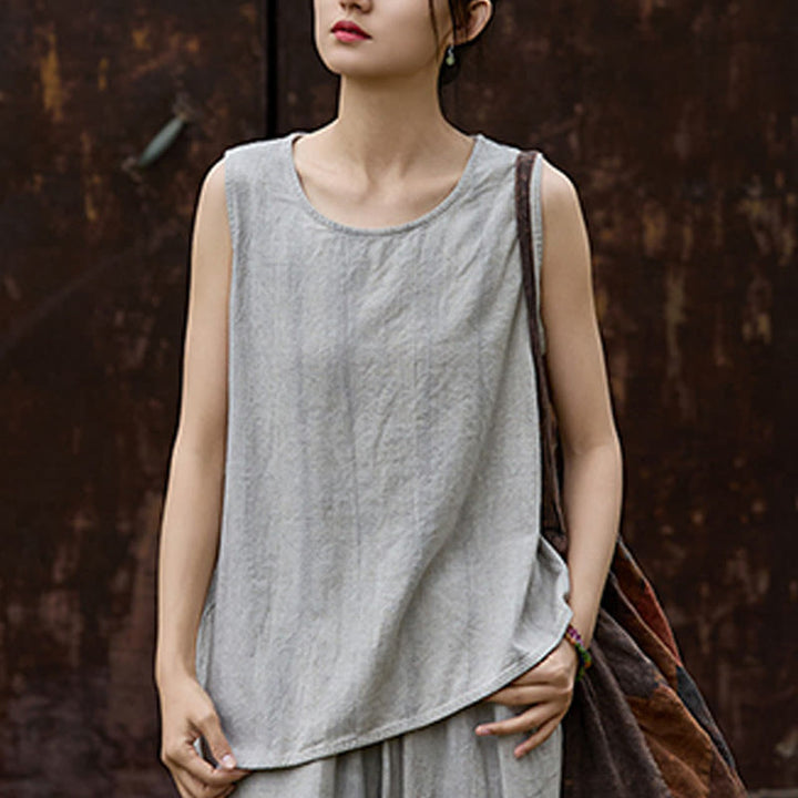 Buddha Stones Summer Tie-dye Linen Crew Neck Sleeveless Women's Vest - image 16