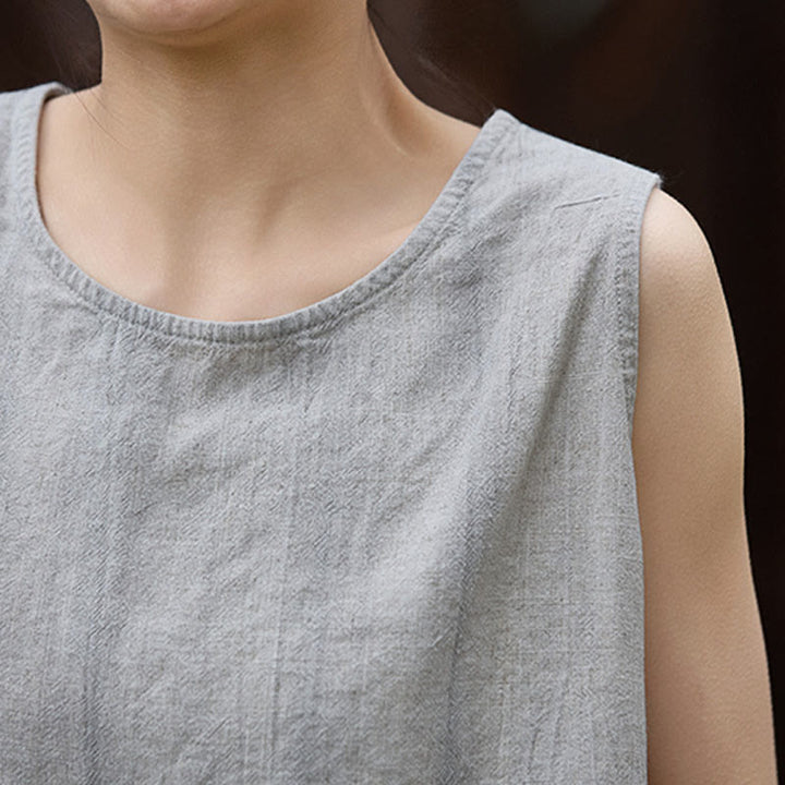 Buddha Stones Summer Tie-dye Linen Crew Neck Sleeveless Women's Vest - image 22