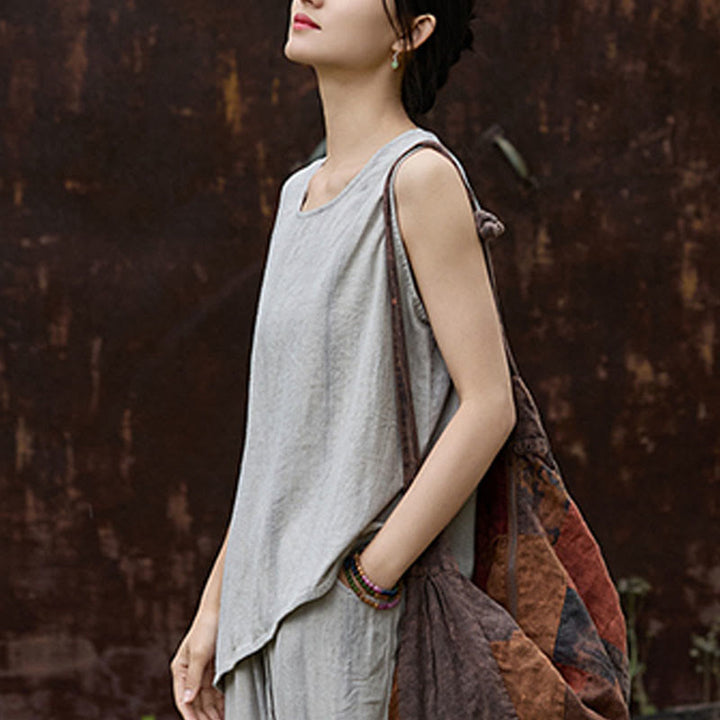 Buddha Stones Summer Tie-dye Linen Crew Neck Sleeveless Women's Vest - image 20