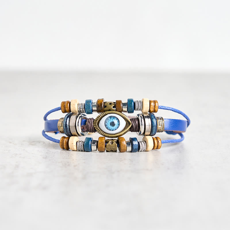 Buddha Stones Tibetan Evil Eye Leather Adjustable Protection Bracelet - BUCKLE - Blue - image 50