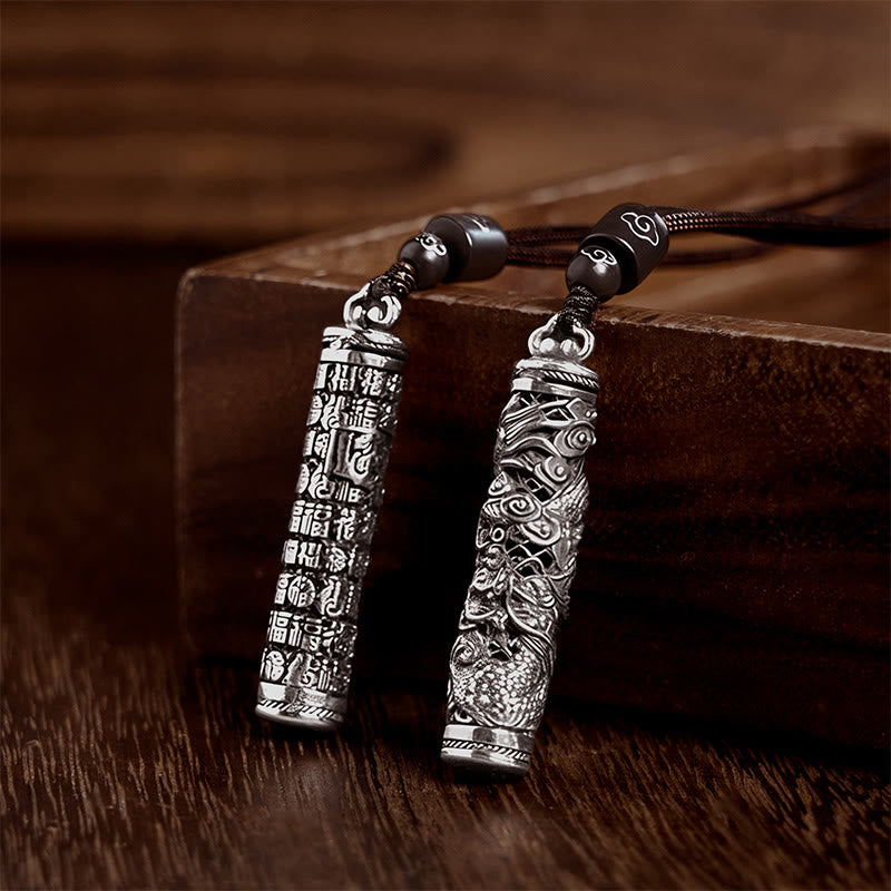 Buddha Stones Copper Fu Character Dragon Pattern Balance Pendant Necklace - image 10