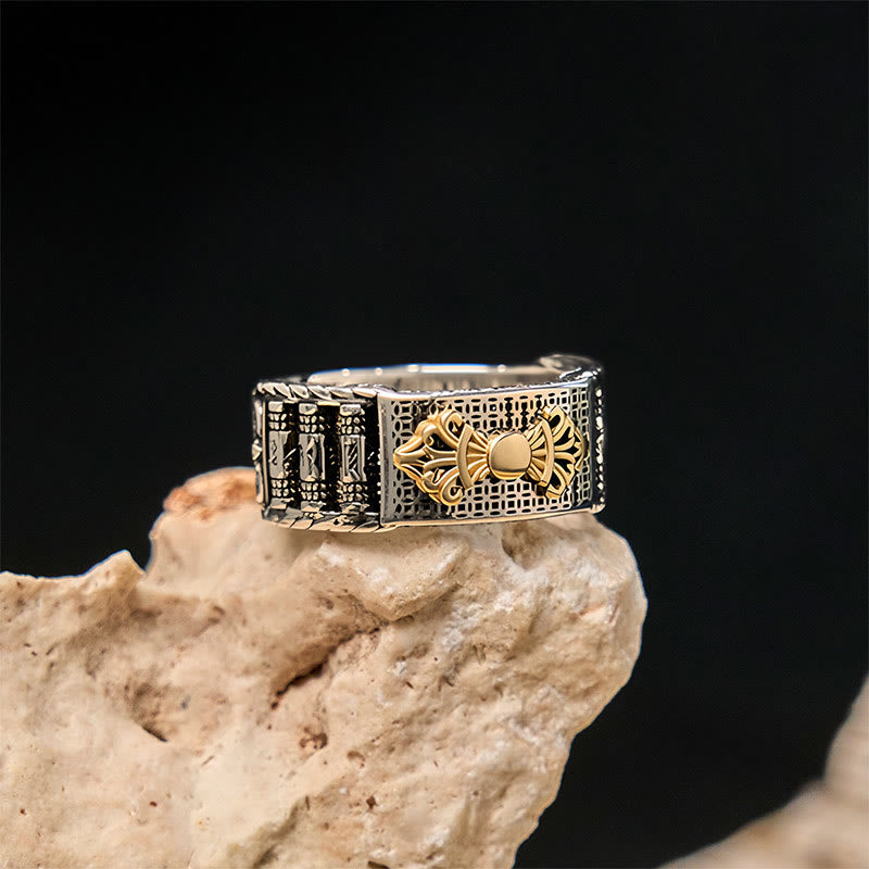 Buddha Stones Vintage Prayer Wheel Om Mani Padme Hum Copper Adjustable Wealth Ring - image 2