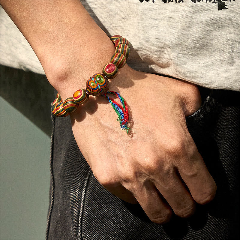 Buddha Stones Colorful Rainbow Eucalyptus Gourd Positive Bracelet - image 3