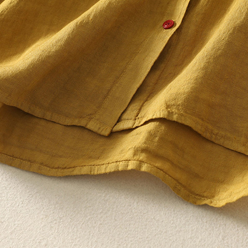 Buddha Stones Summer Plain Red Buttons Short Sleeve Women's Cotton Linen Shirt - image 18