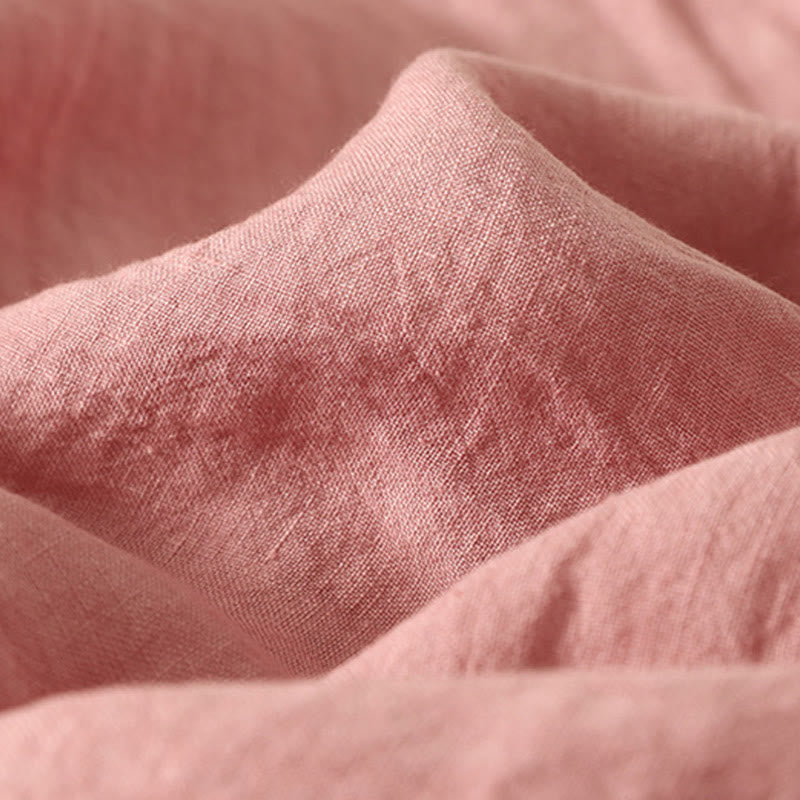 Buddha Stones Summer Plain Red Buttons Short Sleeve Women's Cotton Linen Shirt - image 9