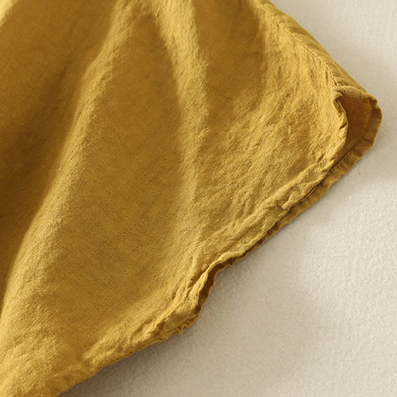 Buddha Stones Summer Plain Red Buttons Short Sleeve Women's Cotton Linen Shirt - image 17