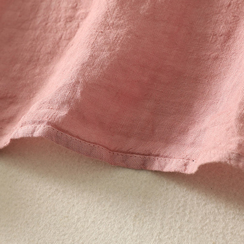 Buddha Stones Summer Plain Red Buttons Short Sleeve Women's Cotton Linen Shirt - image 12