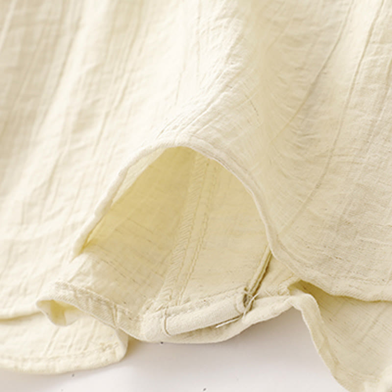 Buddha Stones Plain Asymmetrical Lace-Up Design Puff Short Sleeve Women's Cotton Shirt - image 15