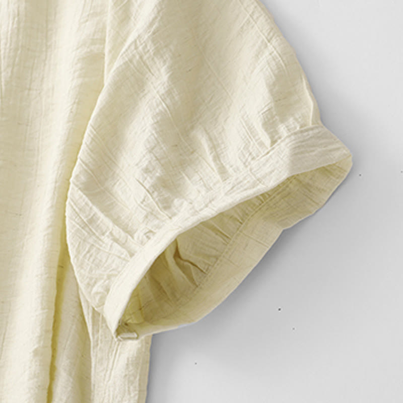 Buddha Stones Plain Asymmetrical Lace-Up Design Puff Short Sleeve Women's Cotton Shirt - image 14