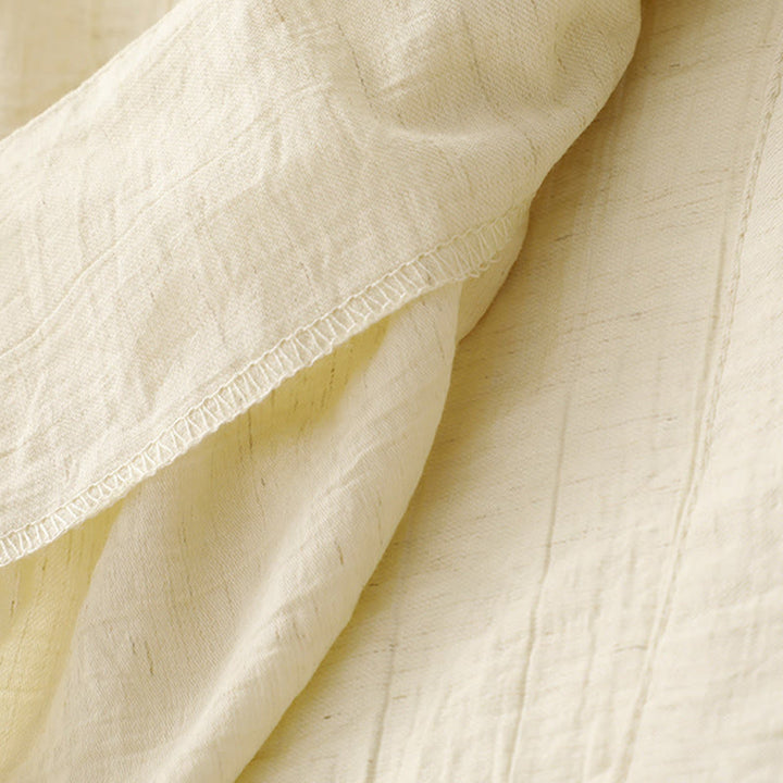 Buddha Stones Plain Asymmetrical Lace-Up Design Puff Short Sleeve Women's Cotton Shirt - image 13