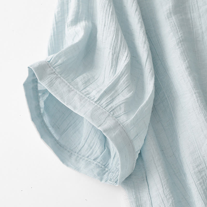 Buddha Stones Plain Asymmetrical Lace-Up Design Puff Short Sleeve Women's Cotton Shirt - image 5