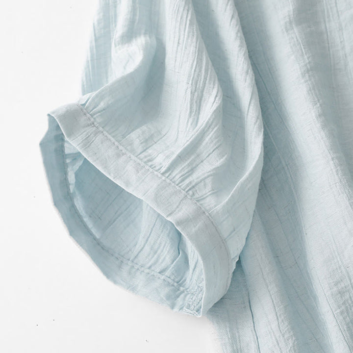 Buddha Stones Plain Asymmetrical Lace-Up Design Puff Short Sleeve Women's Cotton Shirt - image 5