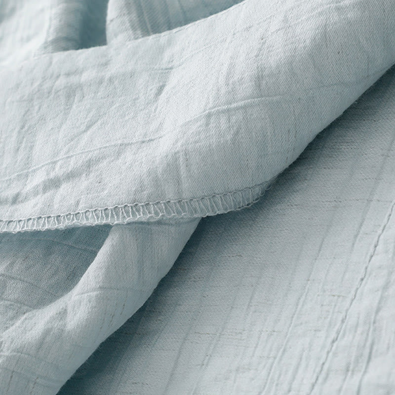 Buddha Stones Plain Asymmetrical Lace-Up Design Puff Short Sleeve Women's Cotton Shirt - image 4