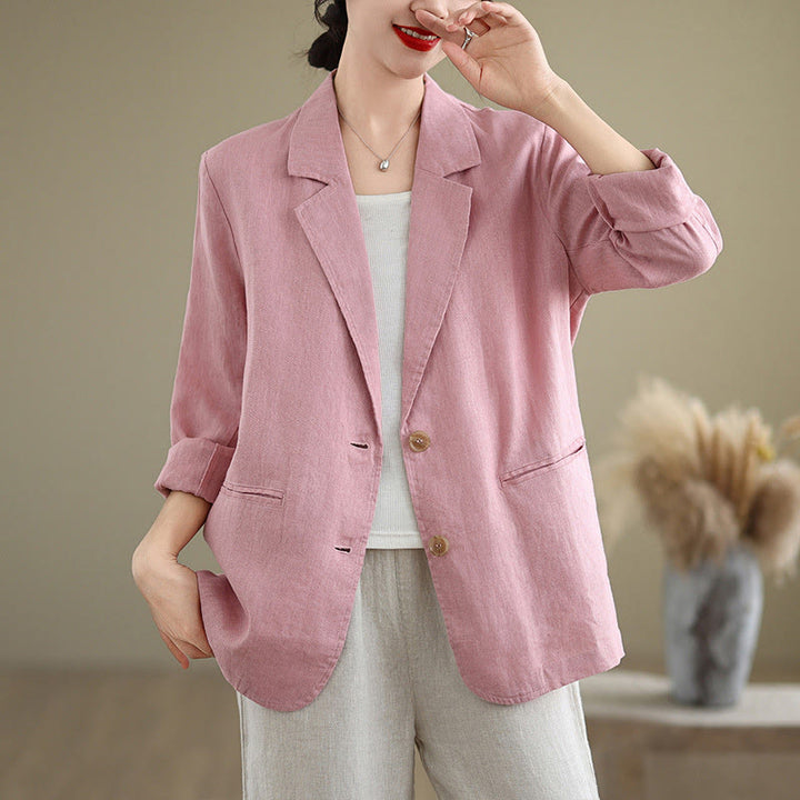 Buddha Stones Spring Solid Color Long Sleeve Cotton Linen Women's Jacket With Pockets - LightPink - US8-10,UK/AU12-14,EU40-42 (2XL) - image 18