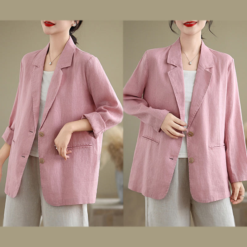 Buddha Stones Spring Solid Color Long Sleeve Cotton Linen Women's Jacket With Pockets - image 22