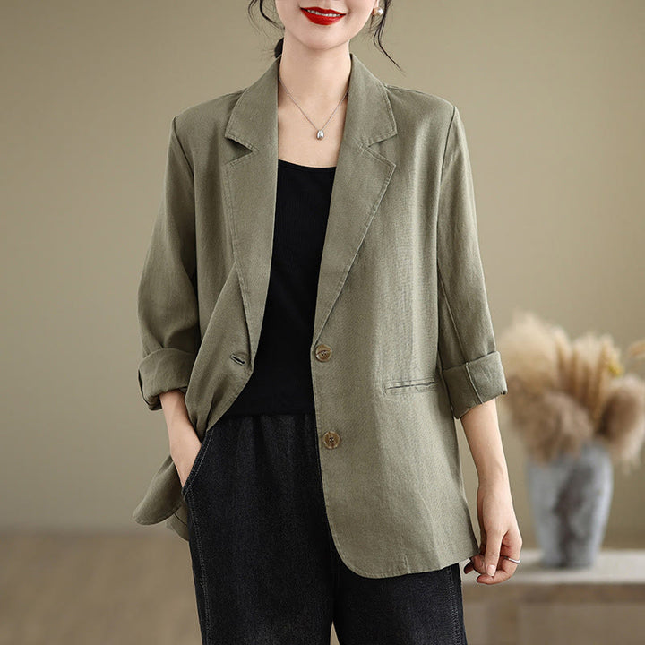 Buddha Stones Spring Solid Color Long Sleeve Cotton Linen Women's Jacket With Pockets - OliveDrab - US8-10,UK/AU12-14,EU40-42 (2XL) - image 23