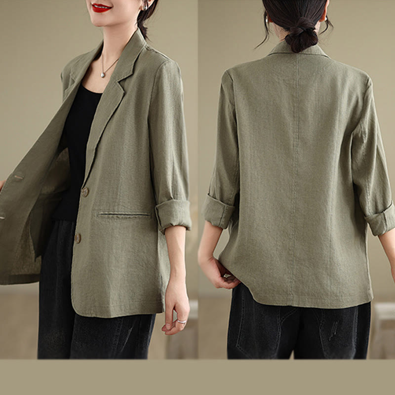 Buddha Stones Spring Solid Color Long Sleeve Cotton Linen Women's Jacket With Pockets - image 27