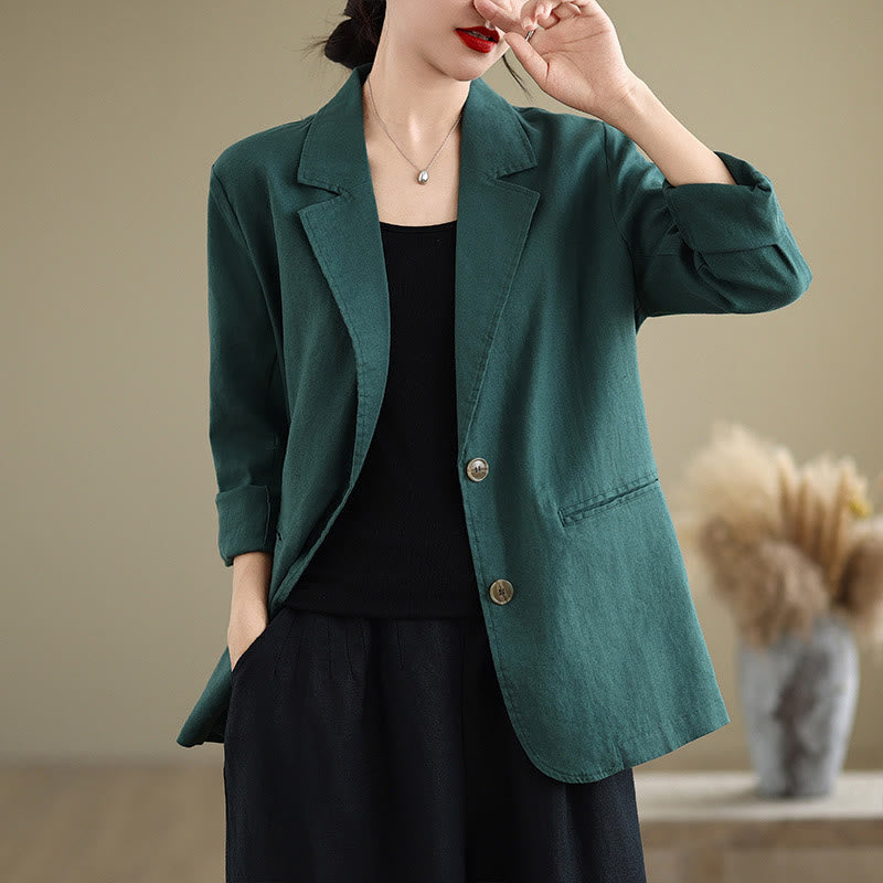 Buddha Stones Spring Solid Color Long Sleeve Cotton Linen Women's Jacket With Pockets - Teal - US8-10,UK/AU12-14,EU40-42 (2XL) - image 28
