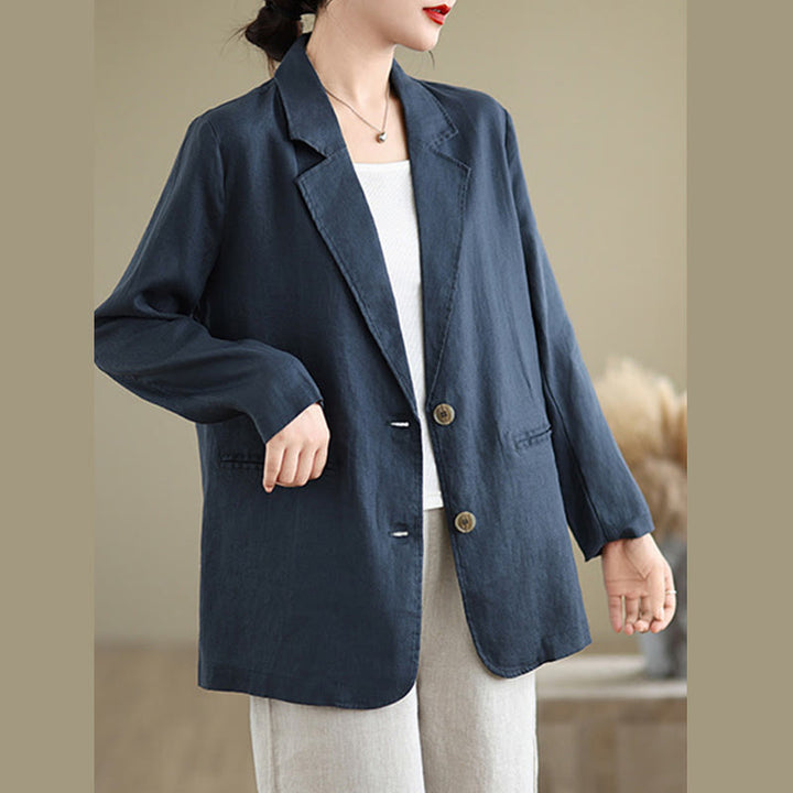 Buddha Stones Spring Solid Color Long Sleeve Cotton Linen Women's Jacket With Pockets - image 15
