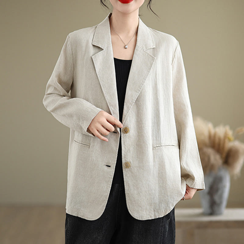 Buddha Stones Spring Solid Color Long Sleeve Cotton Linen Women's Jacket With Pockets - image 1