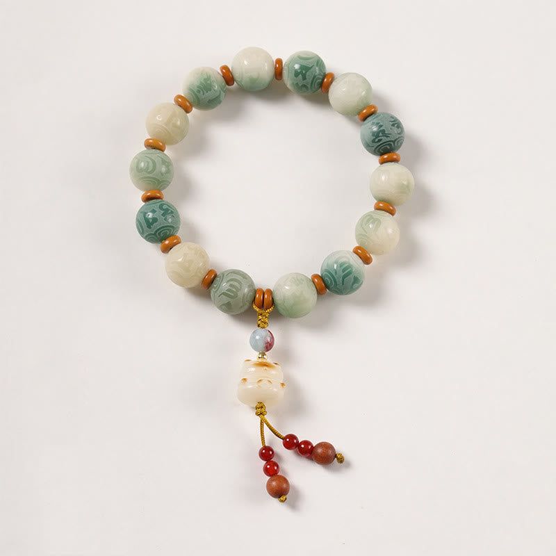 Buddha Stones Gradient Bodhi Seed Om Mani Padme Hum Carved Zakiram Peace Bracelet - Bodhi Seed & Cat(Wrist Circumference:15-16cm) - image 5