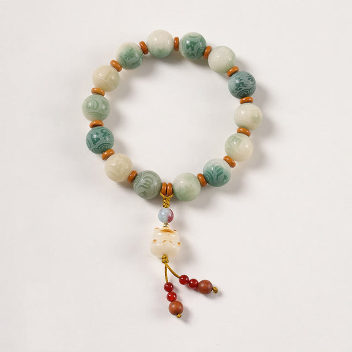 Buddha Stones Gradient Bodhi Seed Om Mani Padme Hum Carved Zakiram Peace Bracelet - Bodhi Seed & Cat(Wrist Circumference:15-16cm) - image 5