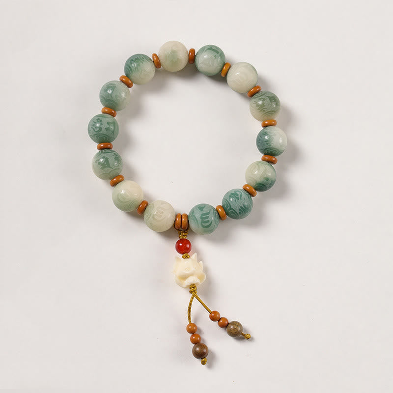 Buddha Stones Gradient Bodhi Seed Om Mani Padme Hum Carved Zakiram Peace Bracelet - Bodhi Seed & Nine-tailed Fox(Wrist Circumference:15-16cm) - image 9