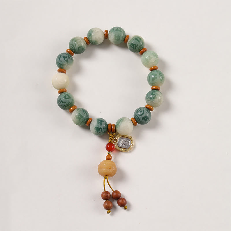Buddha Stones Gradient Bodhi Seed Om Mani Padme Hum Carved Zakiram Peace Bracelet - image 1