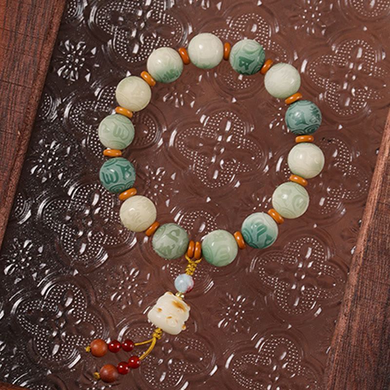 Buddha Stones Gradient Bodhi Seed Om Mani Padme Hum Carved Zakiram Peace Bracelet - image 6