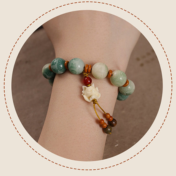 Buddha Stones Gradient Bodhi Seed Om Mani Padme Hum Carved Zakiram Peace Bracelet - image 13