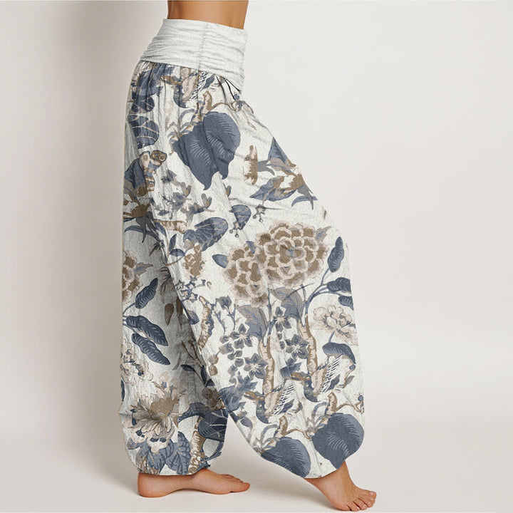 Buddha Stones Pure Cotton Lotus Leaf Peony Pattern Women's Elastic Waist Harem Pants - image 1