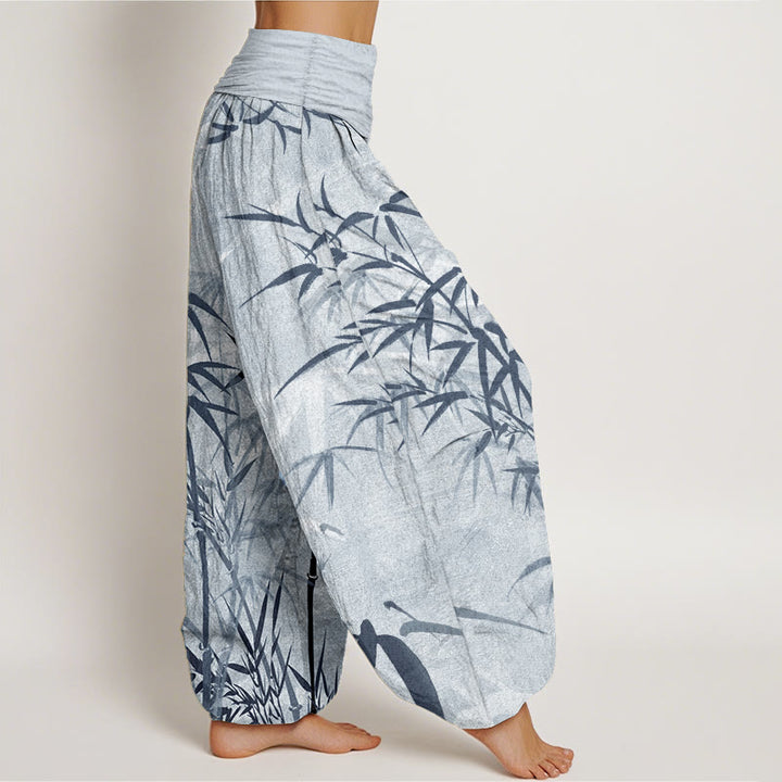 Buddha Stones Pure Cotton Casual Bamboo Leaves Women's Elastic Waist Harem Pants - image 10