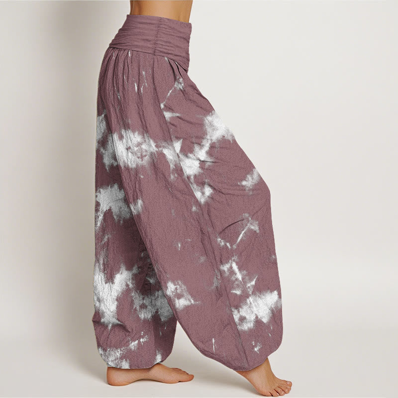 Buddha Stones Pure Cotton White Lines Spots Tie-Dye Pattern Women's Elastic Waist Harem Pants - image 9