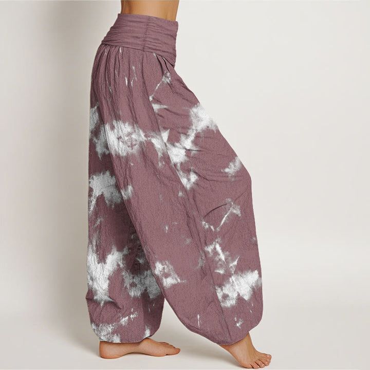 Buddha Stones Pure Cotton White Lines Spots Tie-Dye Pattern Women's Elastic Waist Harem Pants - image 9