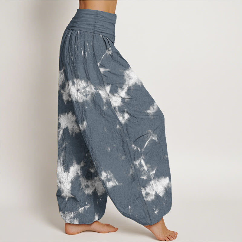Buddha Stones Pure Cotton White Lines Spots Tie-Dye Pattern Women's Elastic Waist Harem Pants - image 6