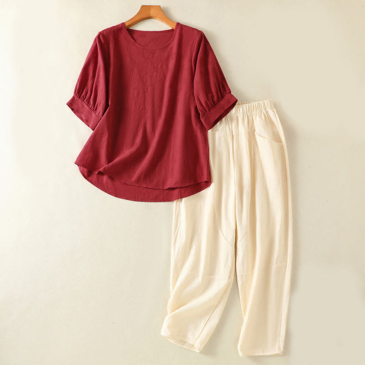 Buddha Stones 2pcs Plain Women's Short Sleeve Shirt Harem Pants Meditation Clothing Set - Brown - US8-10,UK/AU12-14,EU40-42 (2XL) - image 23