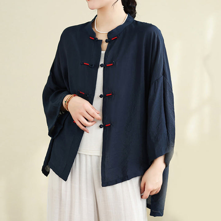 Buddha Stones 2pcs Casual Women's Frog Button Shirt Loose Pants Meditation Clothing Set - image 4