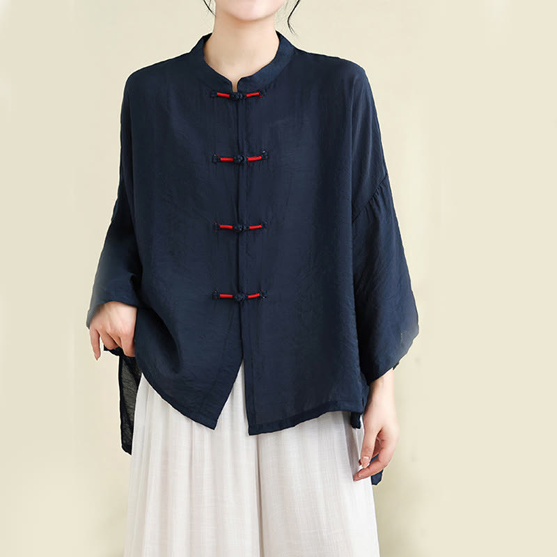 Buddha Stones 2pcs Casual Women's Frog Button Shirt Loose Pants Meditation Clothing Set - image 3