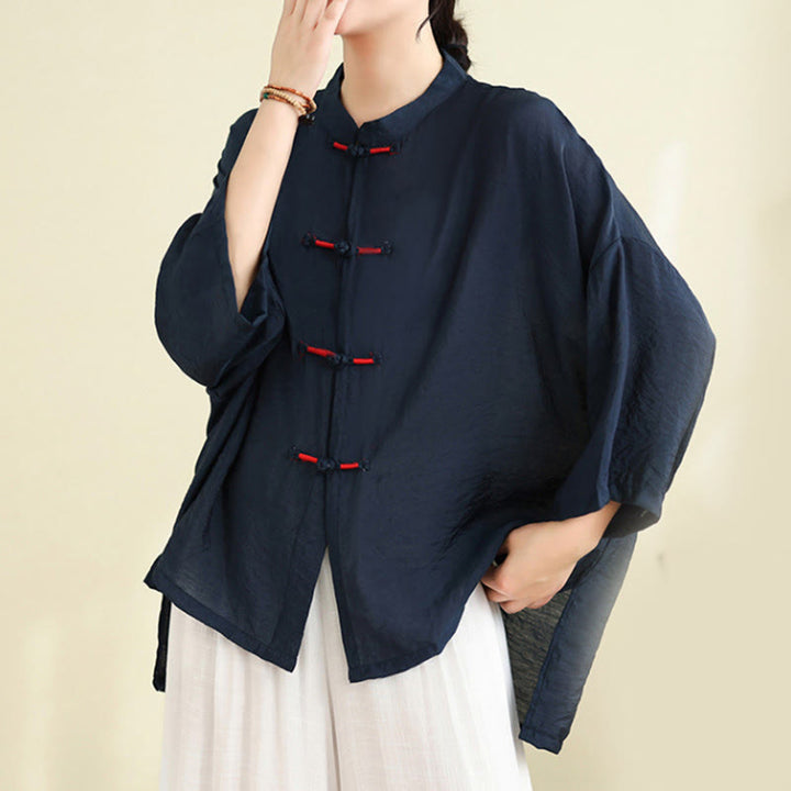 Buddha Stones 2pcs Casual Women's Frog Button Shirt Loose Pants Meditation Clothing Set - image 5