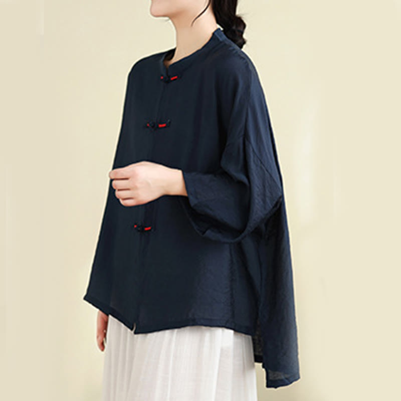 Buddha Stones 2pcs Casual Women's Frog Button Shirt Loose Pants Meditation Clothing Set - image 2