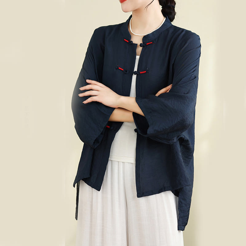 Buddha Stones 2pcs Casual Women's Frog Button Shirt Loose Pants Meditation Clothing Set - image 1