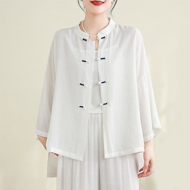 Buddha Stones 2pcs Casual Women's Frog Button Shirt Loose Pants Meditation Clothing Set - image 8