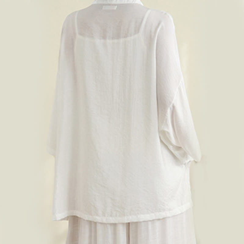 Buddha Stones 2pcs Casual Women's Frog Button Shirt Loose Pants Meditation Clothing Set - image 10