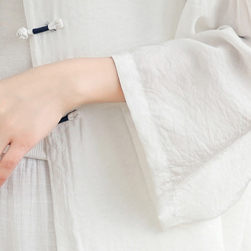 Buddha Stones 2pcs Casual Women's Frog Button Shirt Loose Pants Meditation Clothing Set - image 13