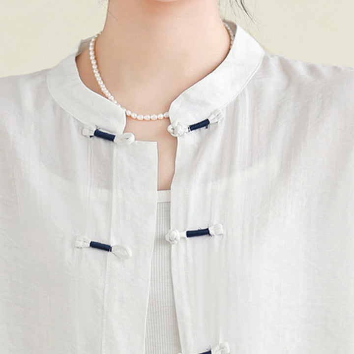 Buddha Stones 2pcs Casual Women's Frog Button Shirt Loose Pants Meditation Clothing Set - image 17