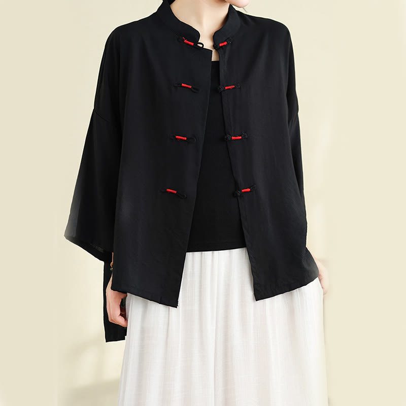 Buddha Stones 2pcs Casual Women's Frog Button Shirt Loose Pants Meditation Clothing Set - image 23